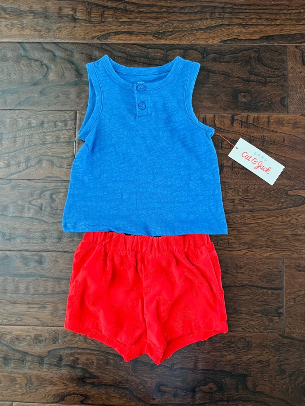 Cat & Jack Fourth of July Blue Tank Top with Red Shorts